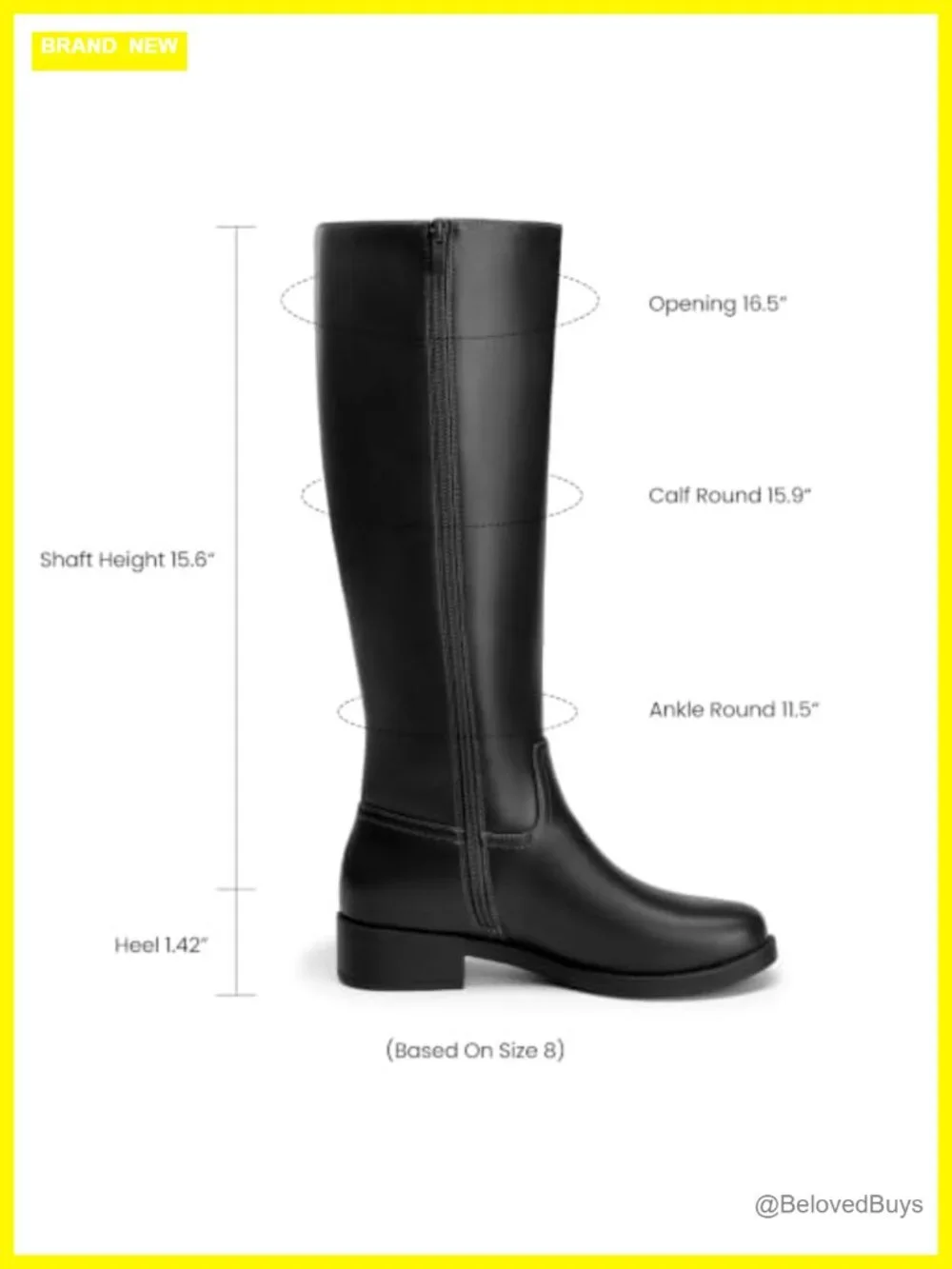 Knee High Boots Women Square Toe Side Zipper Faux Leather Flat Chunky Heel Fall